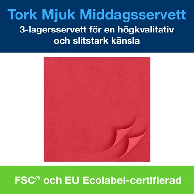 Servett Tork 3-lags 39x39cm 1/8 Röd 1200st/kolli