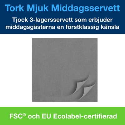 Servett Tork 3-lags 39x39cm Grå 1200st/kolli
