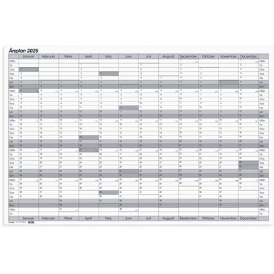 Kalender 2025 Årsplan whiteboard