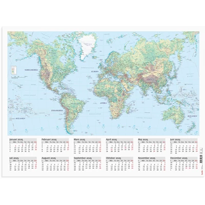 Väggkalender 2025 Väggblad Världskarta