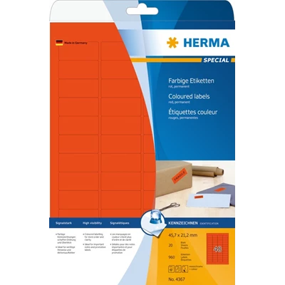 Märketikett Herma Special 45,7x21,2 Röd 20 ark/fp