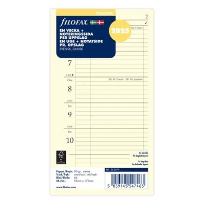 Dagbok Filofax Pocket 2025 vecka/sida + noteringss