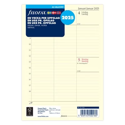 Dagbok Filofax A5 2025 vecka/uppslag