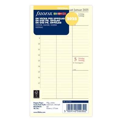 Dagbok Filofax Personal 2025 vecka/uppslag vertika