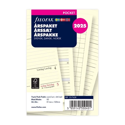 Årspaket Filofax Pocket 2025 vecka/uppslag