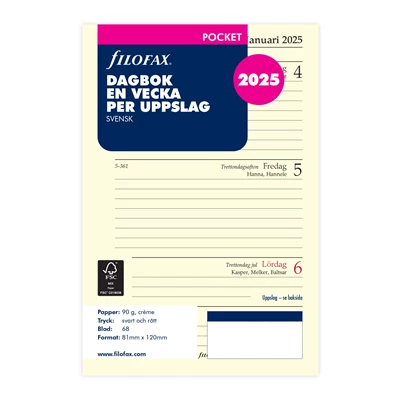 Dagbok Filofax Pocket 2025 vecka/uppslag