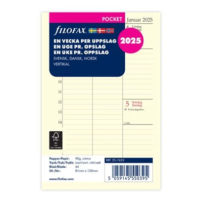 Dagbok Filofax Pocket 2025 vecka/uppslag vertikal