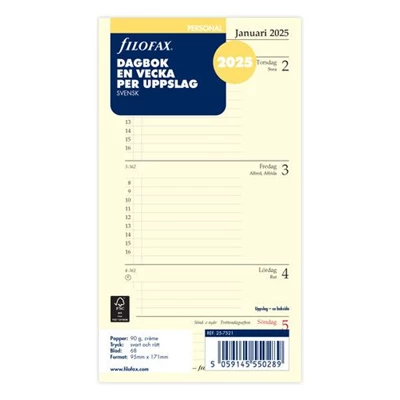 Dagbok Filofax Personal 2025 vecka/uppslag