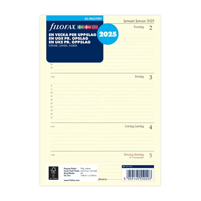 Dagbok Filofax A5 2025 vecka/uppslag